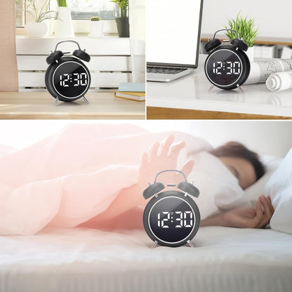 Alarm Clock Rechargable Digital Alarm Clock, Twin Bell, Night Light, Easy To Set, Very Loud For Teens And Senior Citizens Bedside Clock (Black)