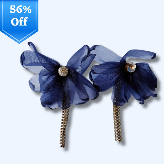Korean Royal Blue Flower Dangling Earrings