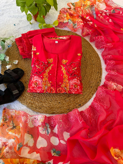 Designer Party Wear Fox Georgette Gown Set with Dupatta & Pant