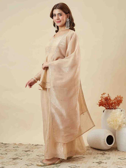 Ethnic crunchy silk sharara outfit with embroidered design