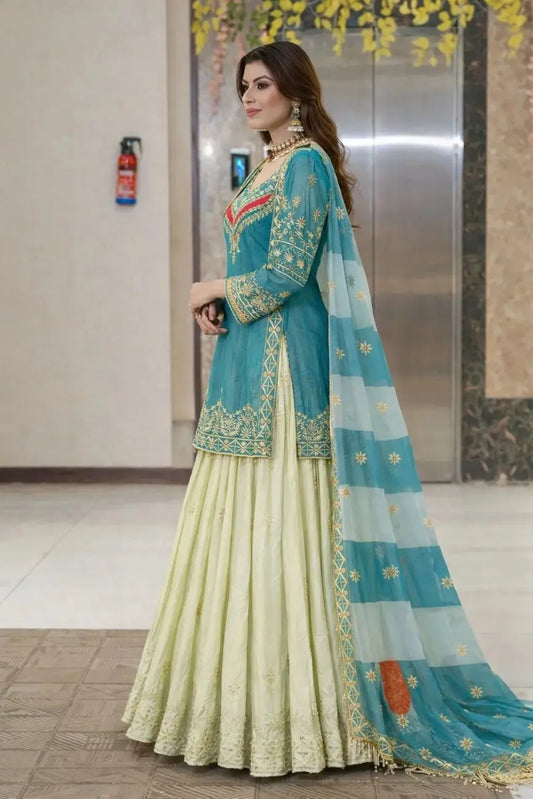 Elegant Embroidered Party Top Lehenga with Dupatta Set