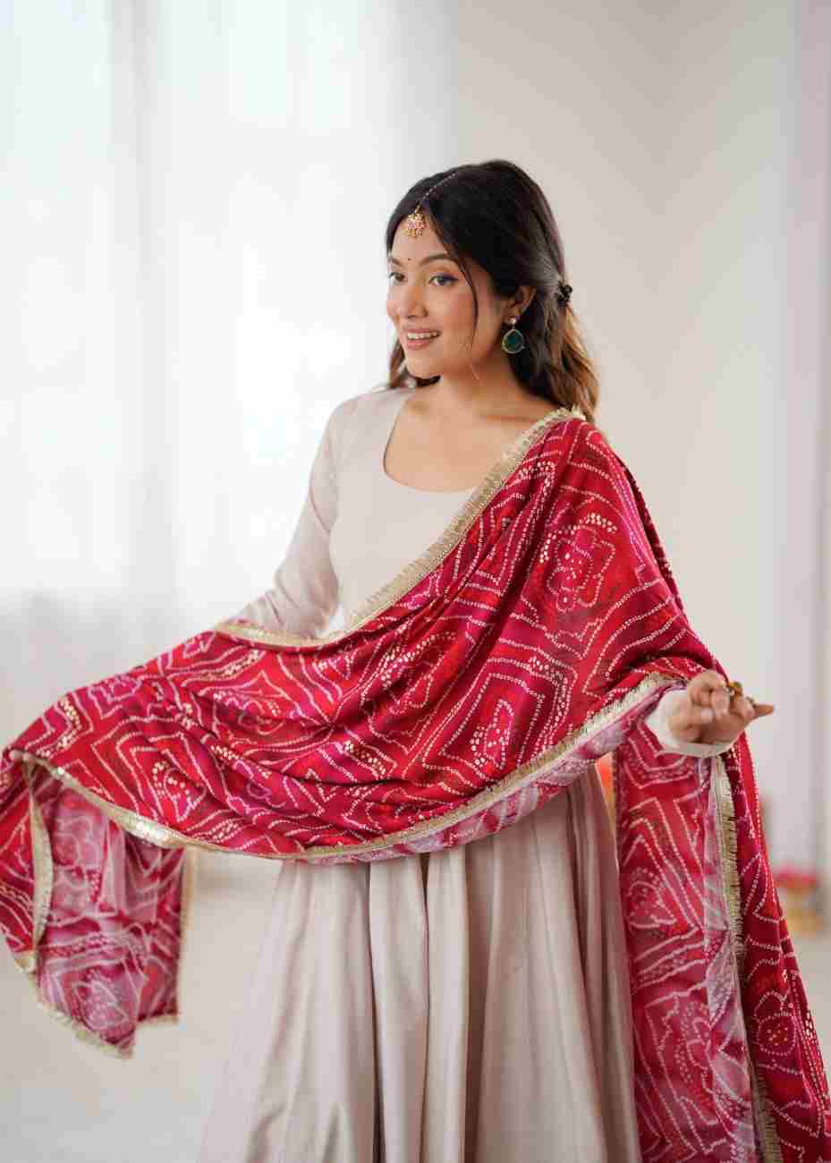 Roman Cotton gown with foil print Rayon dupatta