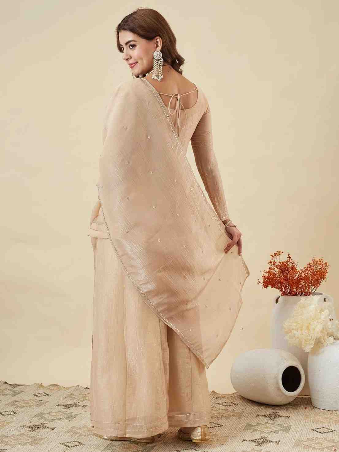 Fashionable sharara suit with ornate embroidery and dupatta