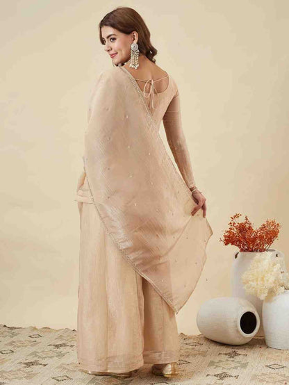 Fashionable sharara suit with ornate embroidery and dupatta