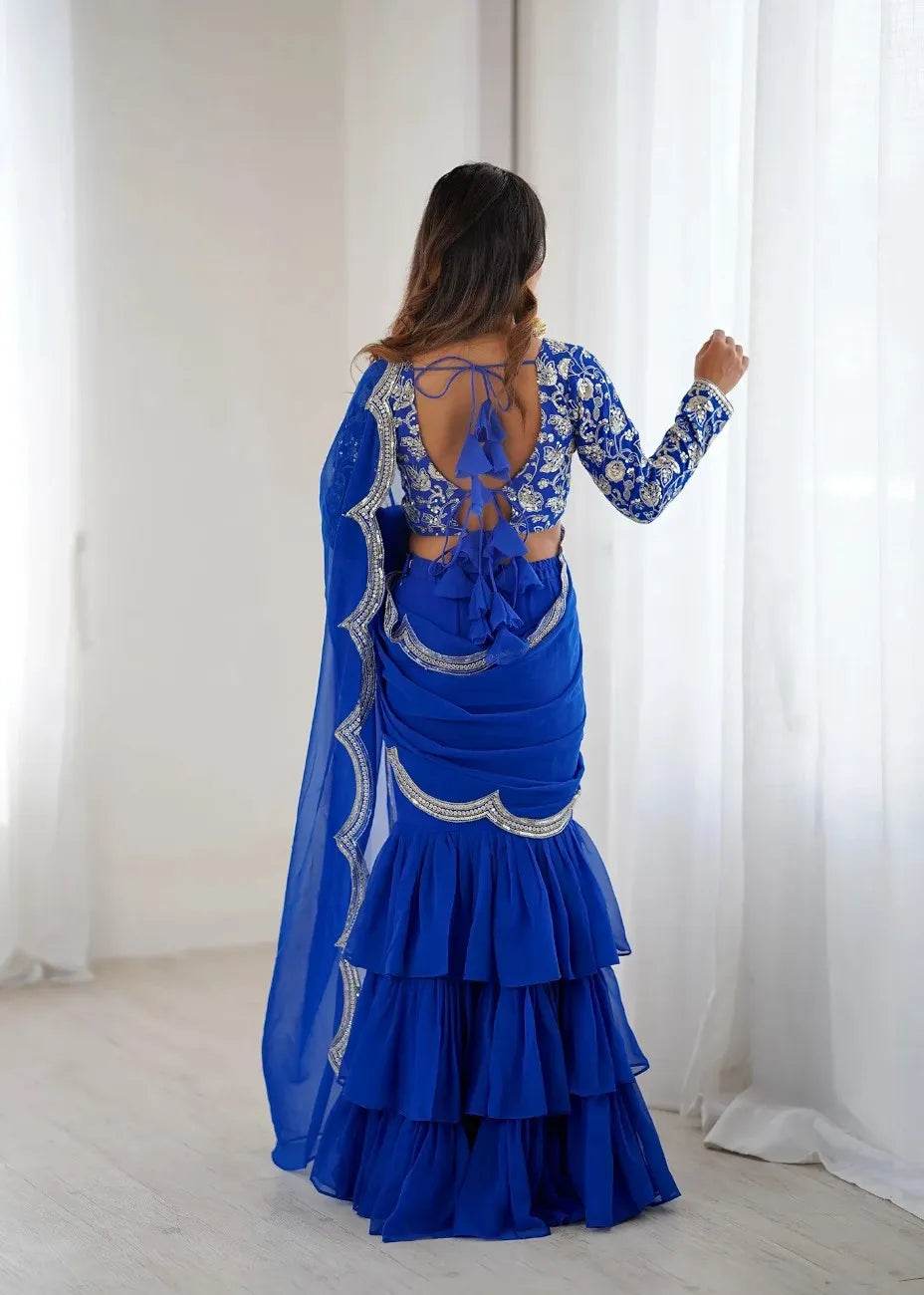 Beautifull Drape Embroidery Ruffle Saree