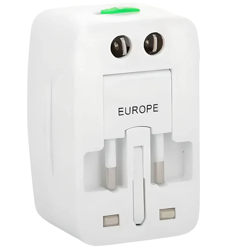 Flixx travel adapter with Type C to USB A connector combo for laptop and mobile charging