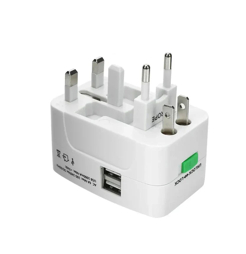 Flixx travel adapter with Type C to USB A connector combo for laptop and mobile charging