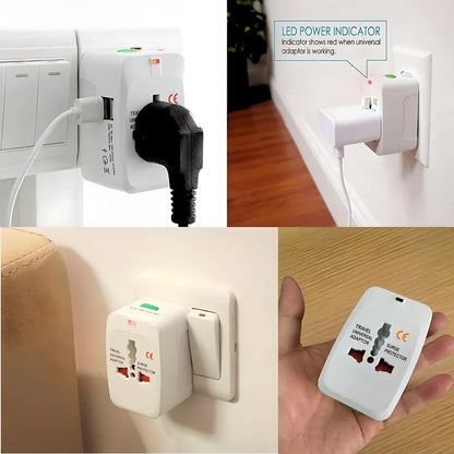 Flixx travel adapter with Type C to USB A connector combo for laptop and mobile charging
