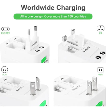 Flixx travel adapter with Type C to USB A connector combo for laptop and mobile charging