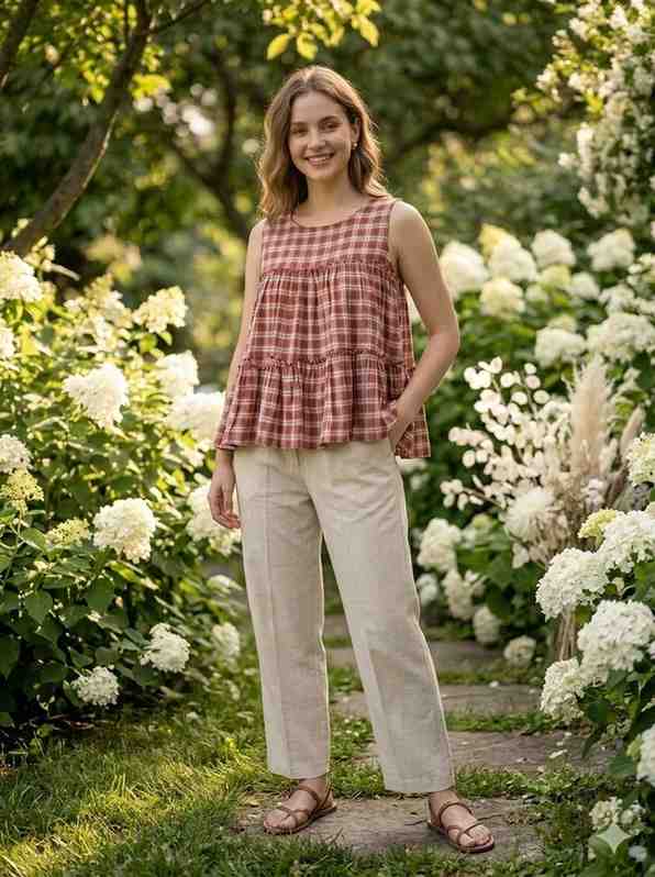 Fashionable women linen cotton casual outfit