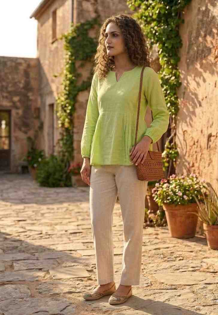 Linen cotton readymade top with bottom design