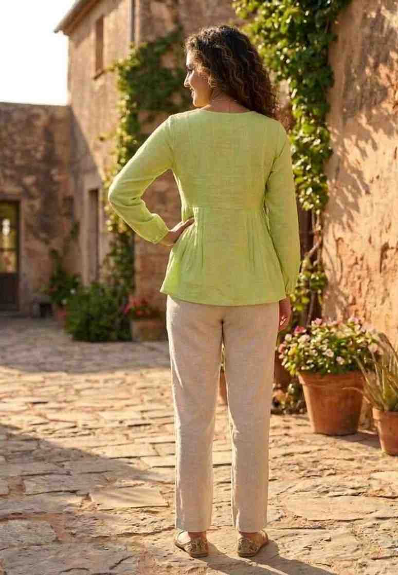 Women linen cotton coord set back profile view