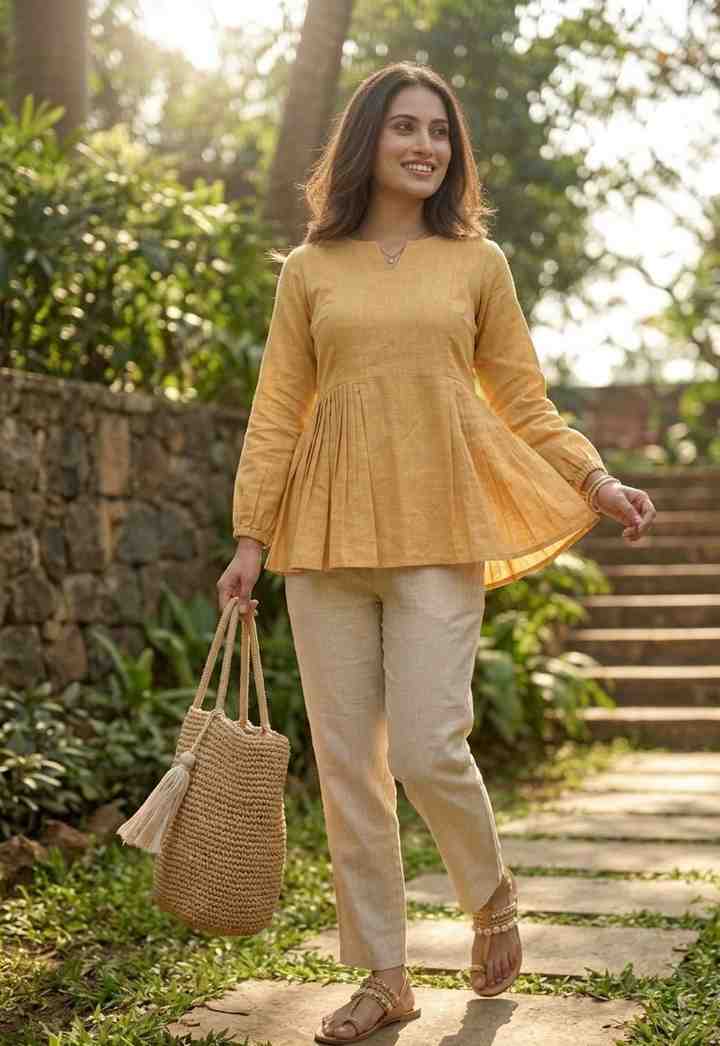 Linen cotton matching top and bottom design