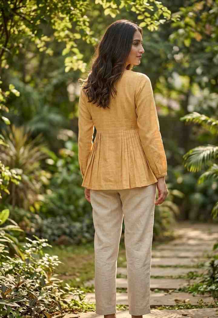Elegant solid designer outfit back view