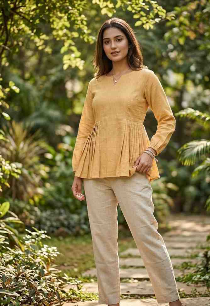 Casual linen cotton outfit with solid pattern