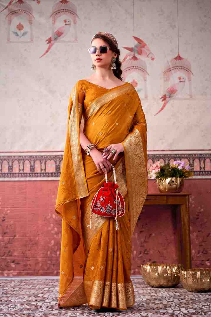 Party wear woven designer saree back profile view