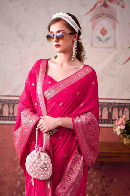 Elegant Chinon saree with designer weaving work