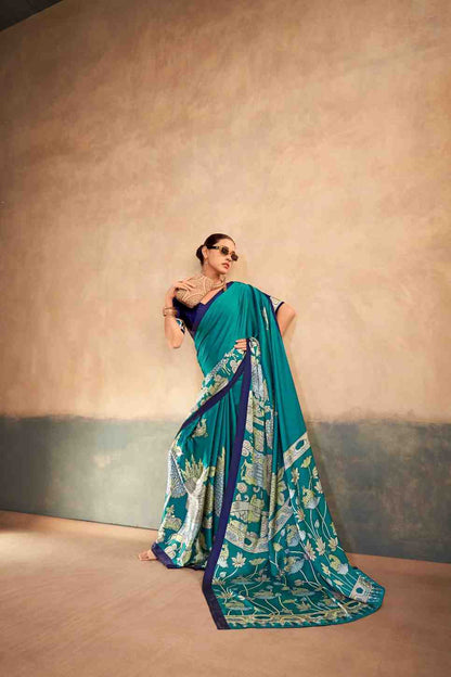 Elegant festive satin silk saree front view
