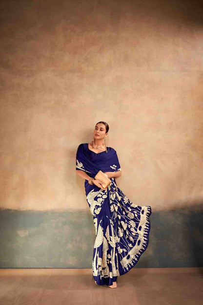 Women celebration wear printed saree look