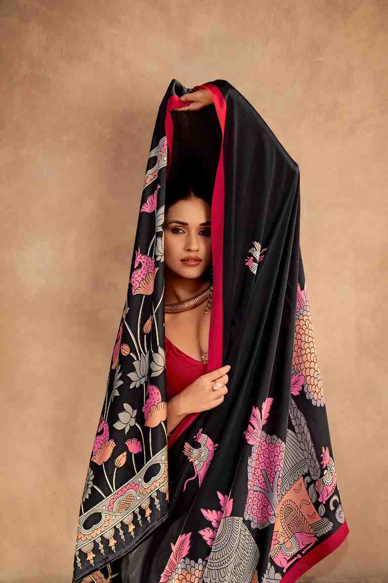 Stylish printed saree close up detailing