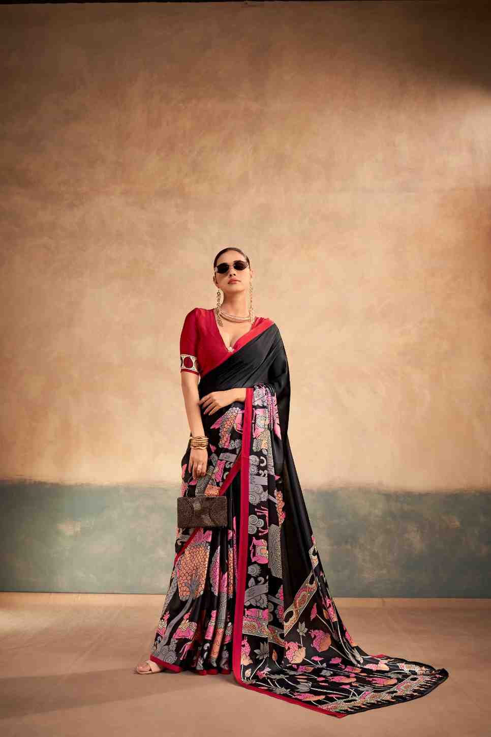 Traditional satin silk saree back design view