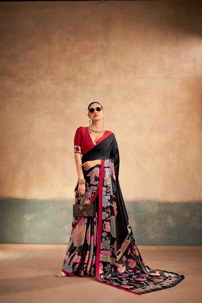 Traditional satin silk saree back design view