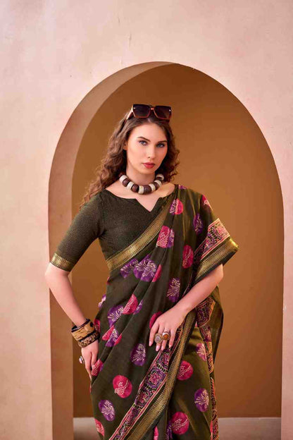 Women ethnic Chanderi saree full outfit view