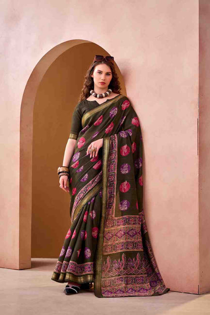 Designer printed saree side profile view
