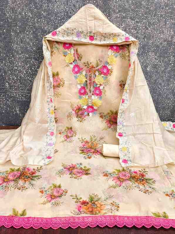 Premium embroidered dress material with Santoon bottom