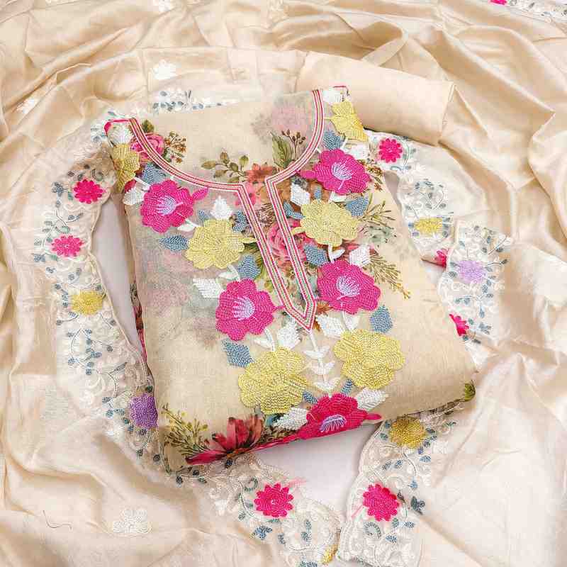 Simmer Cotton printed embroidered dress material for women