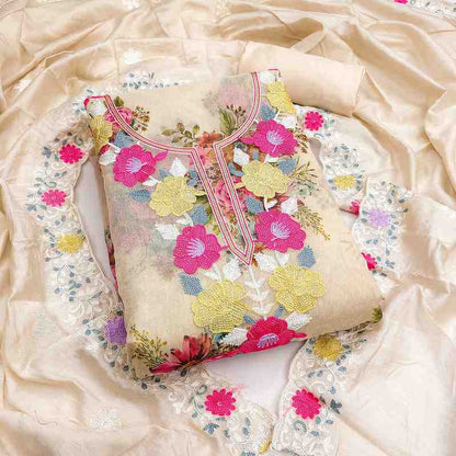 Simmer Cotton printed embroidered dress material for women