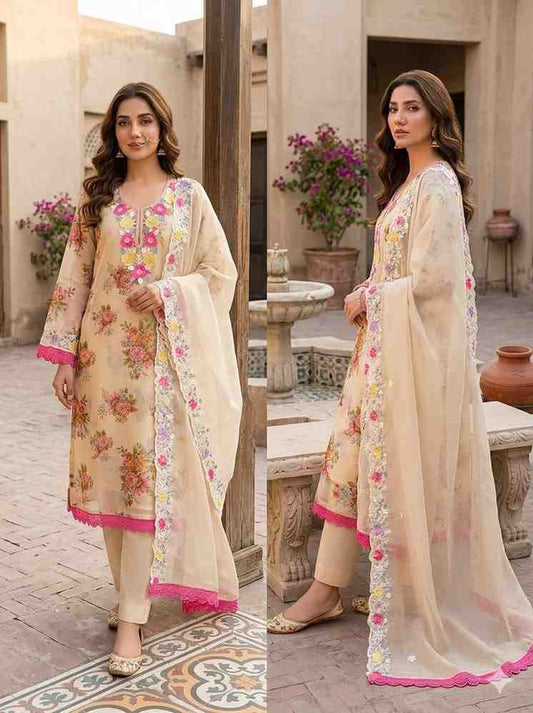 Women's Simmer Cotton unstitched suit with Chanderi dupatta