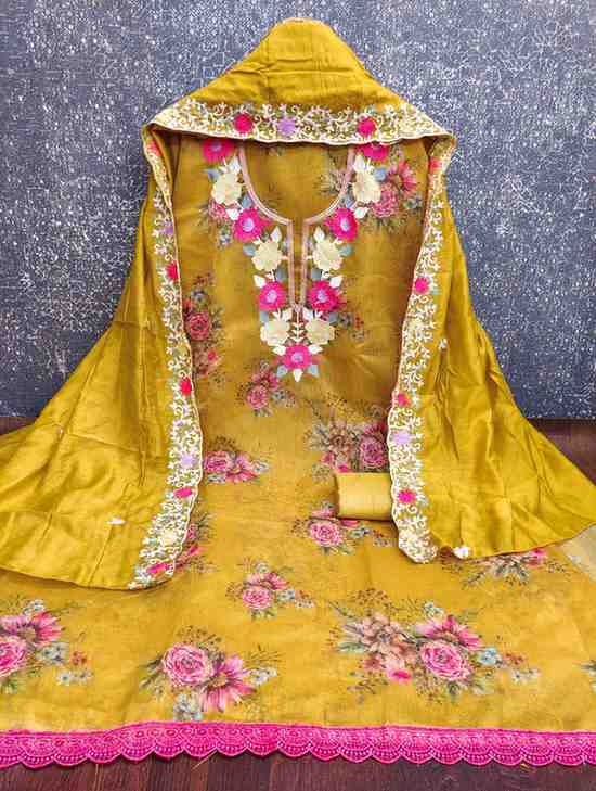 Chanderi dupatta embroidered suit material