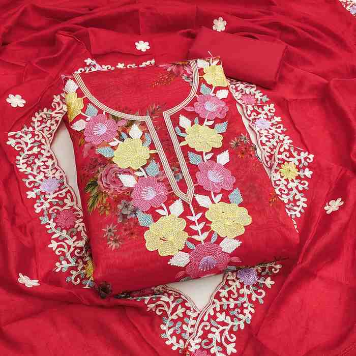 Party wear embroidered dress material set