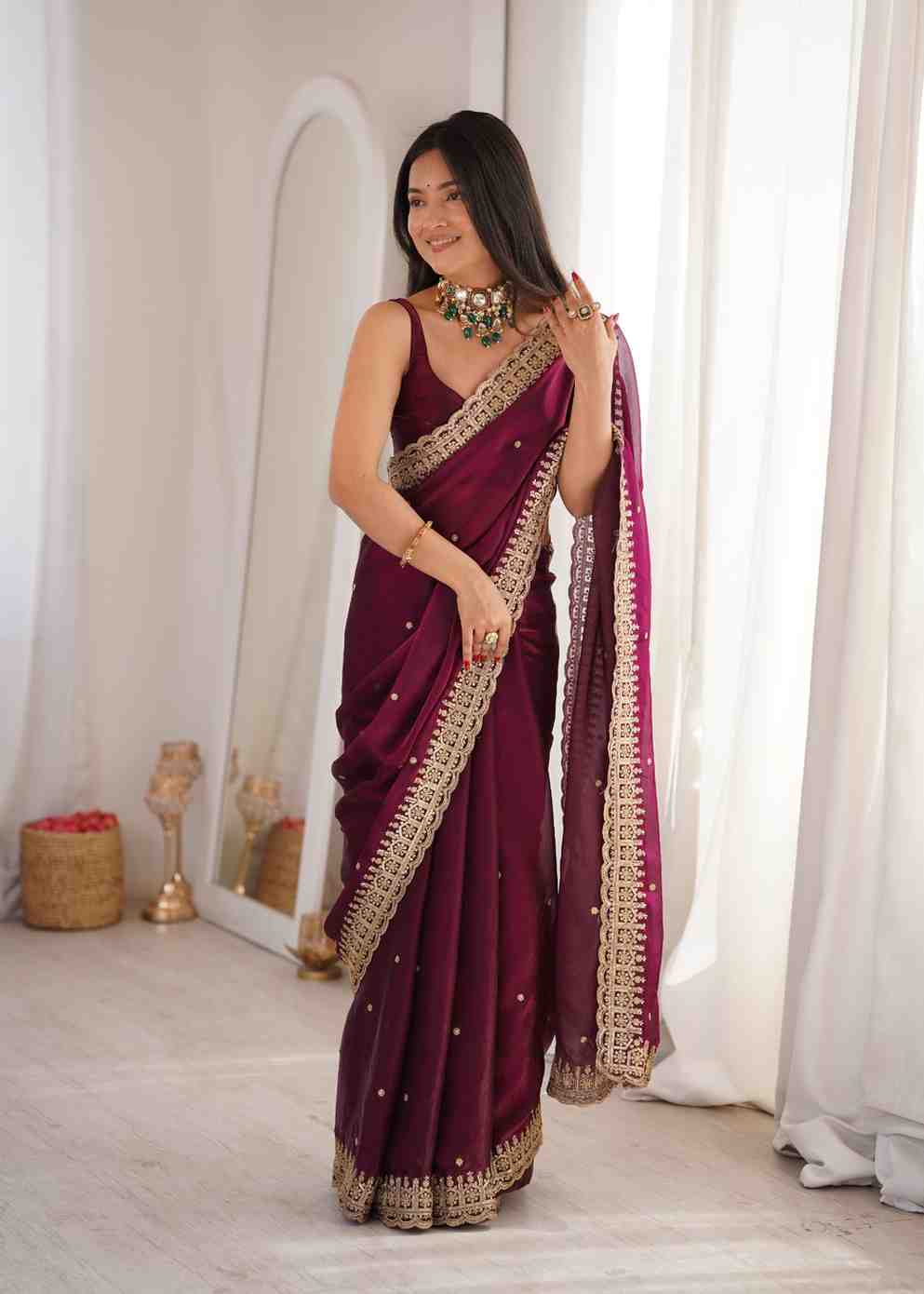 Maroon Sequance Work Saree