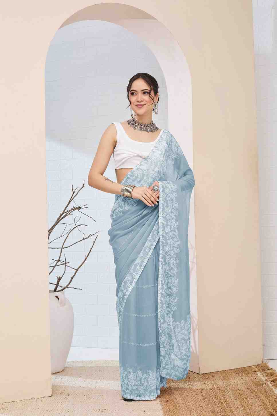 Blue Chiffon Ready to Wear Saree