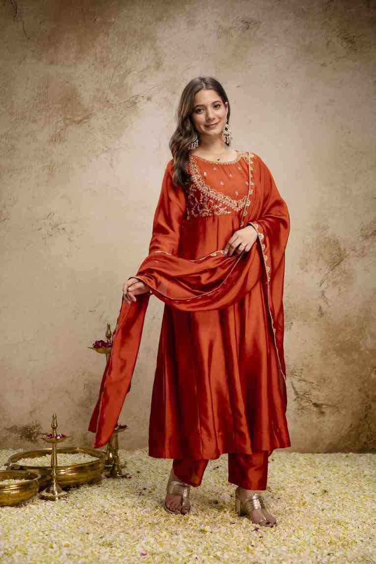 Vichitra Silk Embroidered Suit