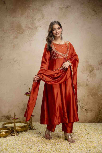 Vichitra Silk Embroidered Suit