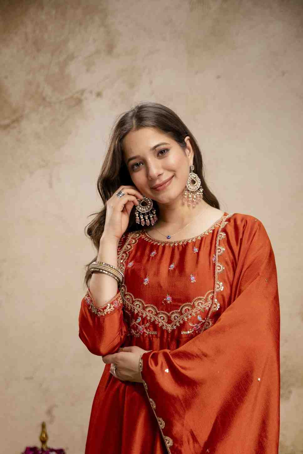 Women's Embroidered Silk Suit
