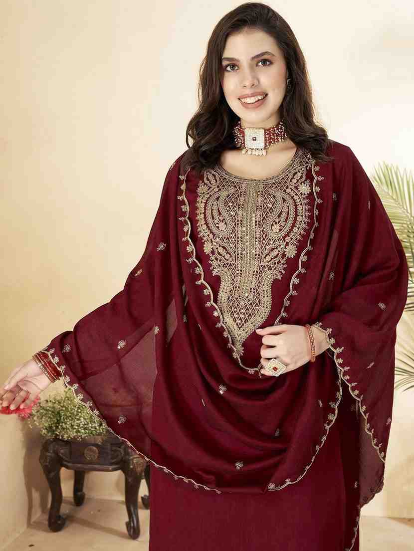 Vichitra Silk Embroidered Suit