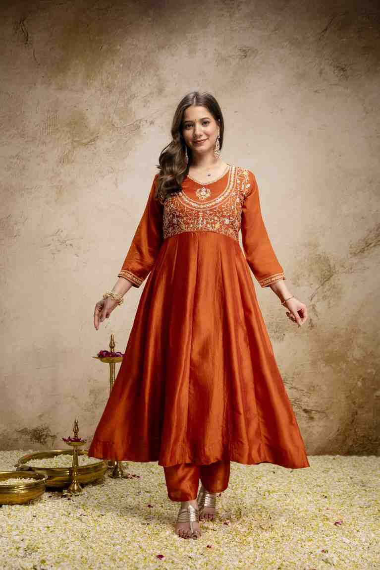 Vichitra Silk Suit with Matching Dupatta