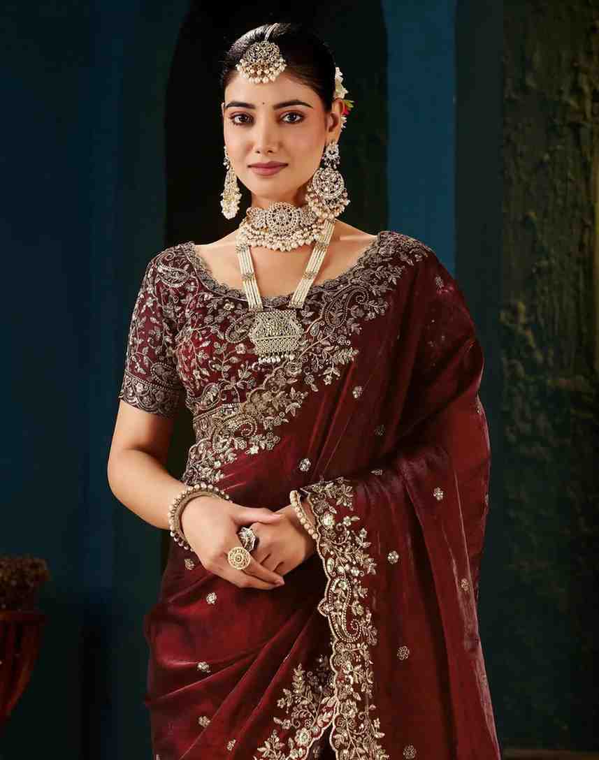 Satin Saree with Silver Jari Work