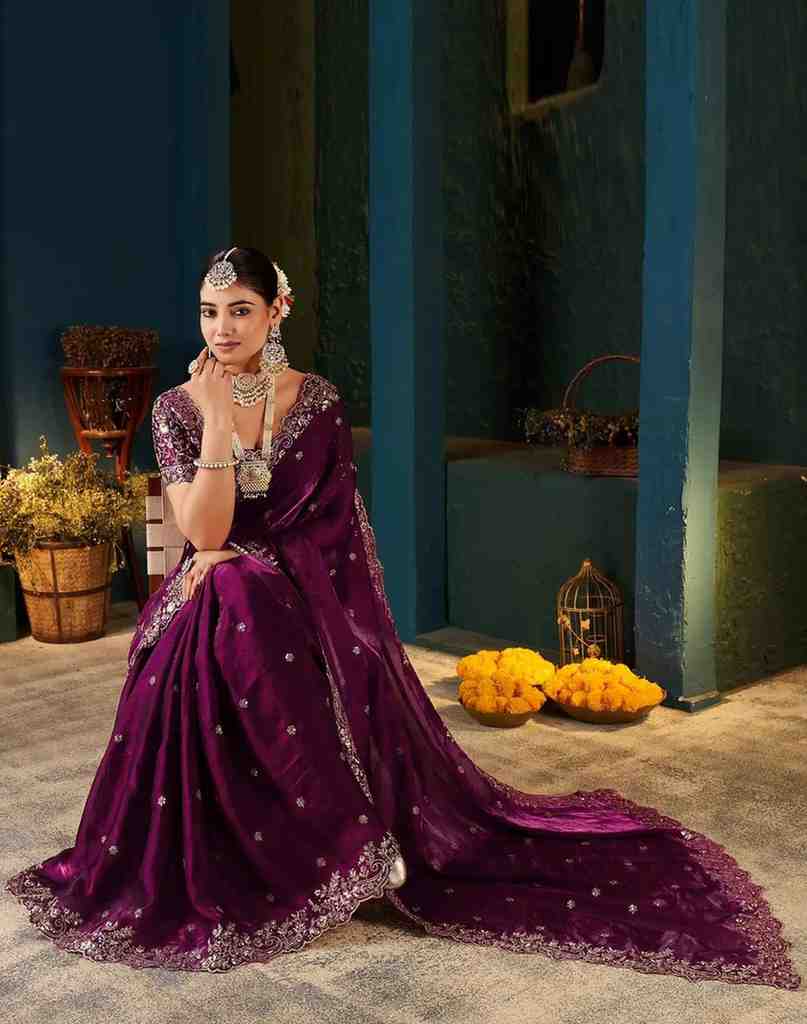 Wine Festive Wear Fendy Satin Saree