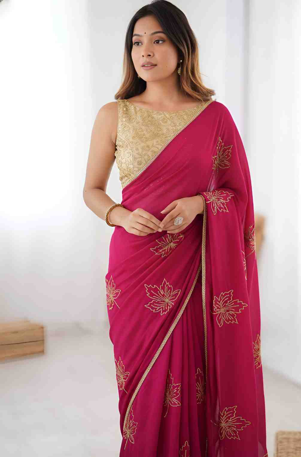 Vichitra Silk Saree with Designer Sequence Zari Embroidery