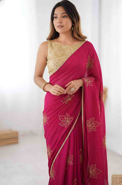 Vichitra Silk Saree with Designer Sequence Zari Embroidery