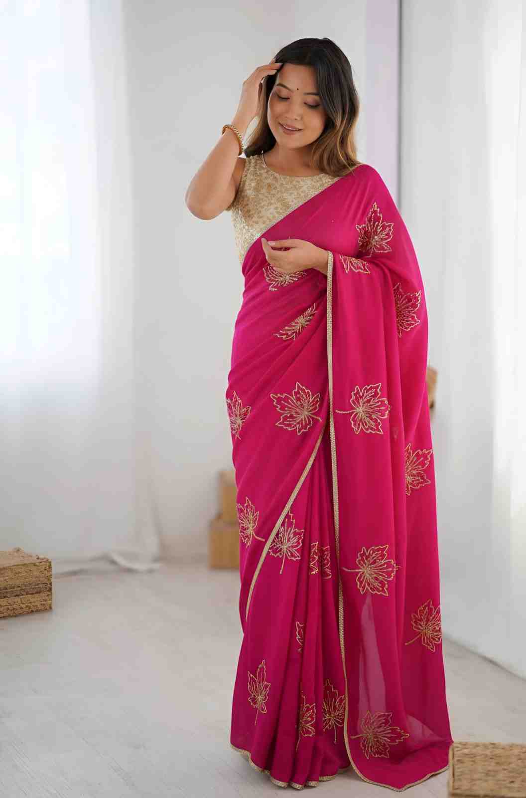 Designer Embroidered Vichitra Silk Saree