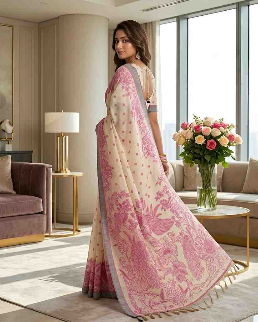Elegant Printed Linen Saree