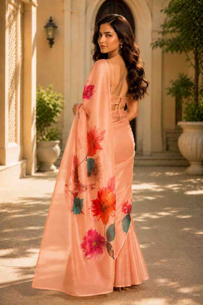 Premium Chanderi Linen Digital Printed Saree with Blouse Piece
