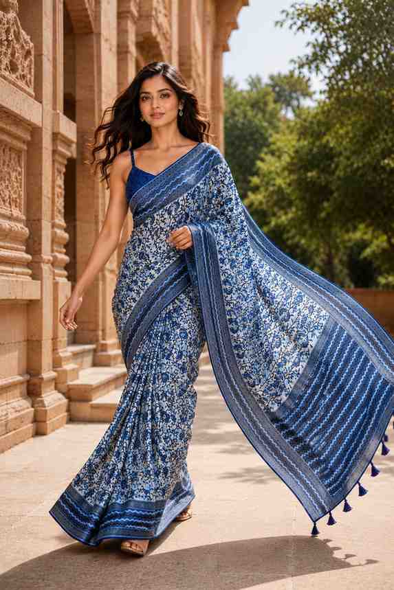 Chanderi Linen Digital Printed Saree for Women