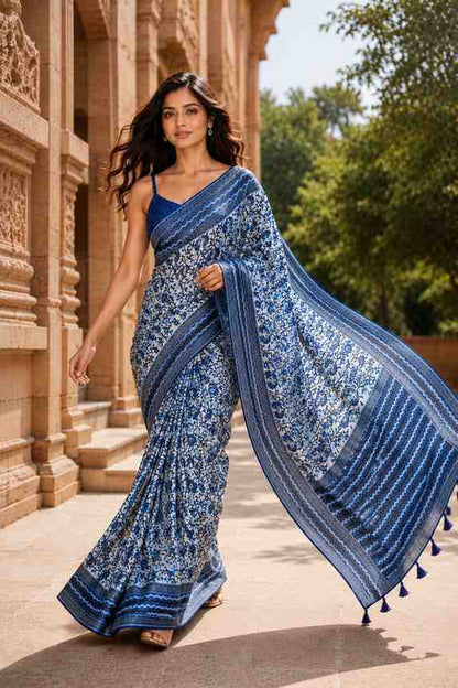 Chanderi Linen Digital Printed Saree for Women